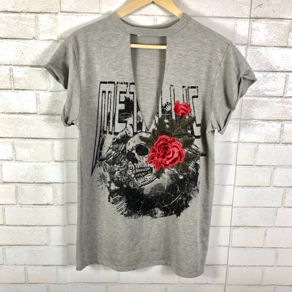 Skull Graphic Choker Neck T-shirt